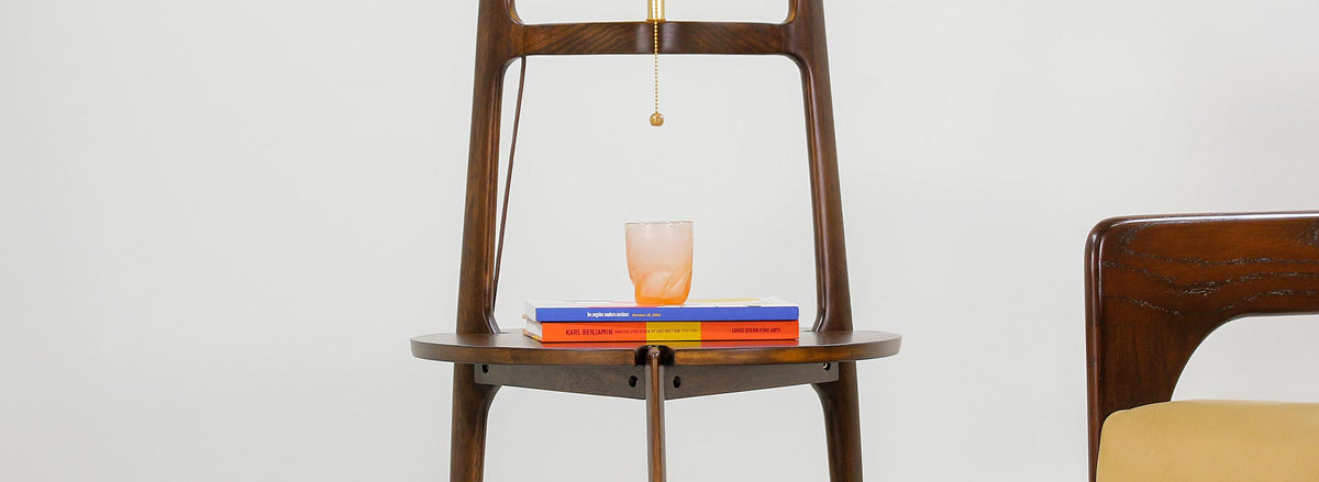 Mid-Century Sculpted Floor Lamp with Side Table