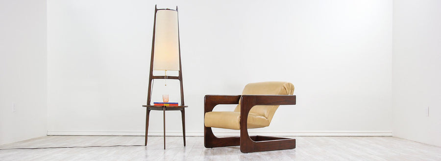 Mid-Century Sculpted Floor Lamp with Side Table