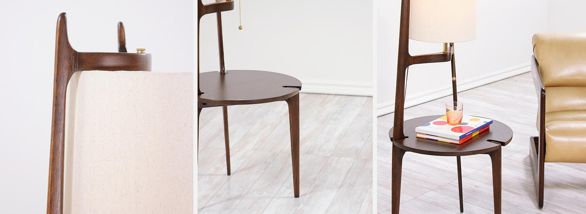 Mid-Century Sculpted Floor Lamp with Side Table
