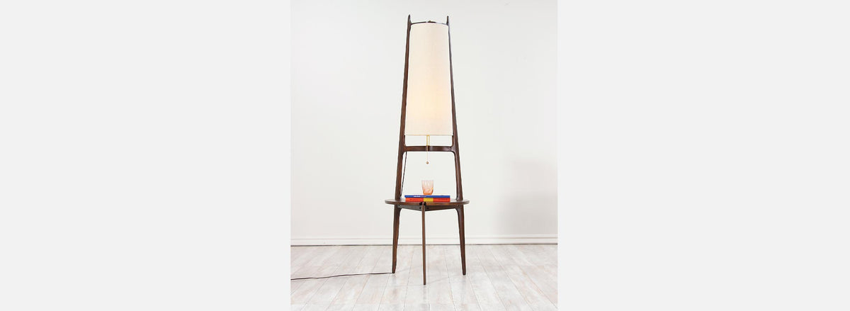 Mid-Century Sculpted Floor Lamp with Side Table