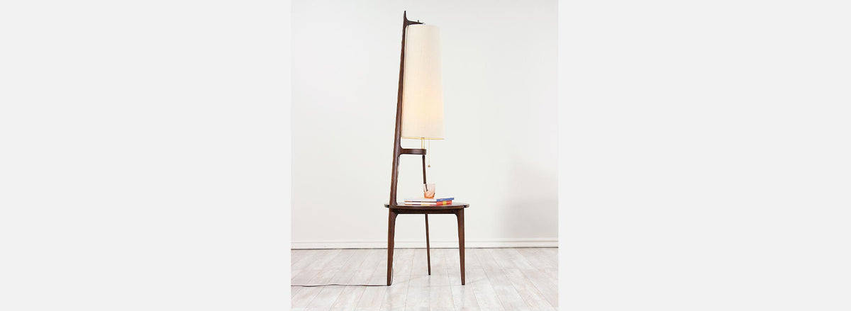 Mid-Century Sculpted Floor Lamp with Side Table