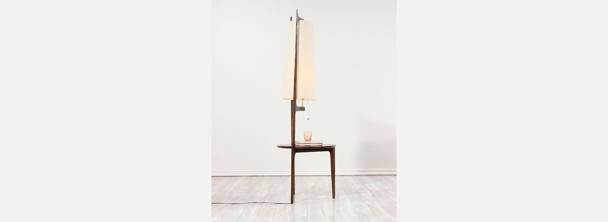Mid-Century Sculpted Floor Lamp with Side Table