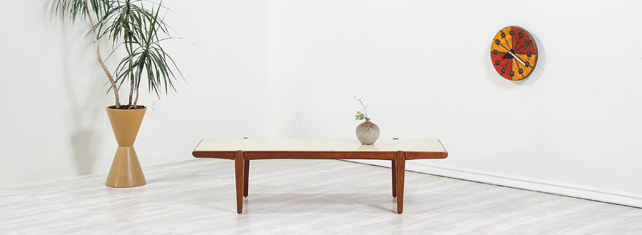 Mid-Century Modern Coffee Table with Resin Marble Top