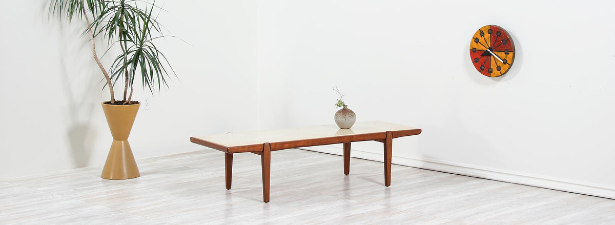 Mid-Century Modern Coffee Table with Resin Marble Top