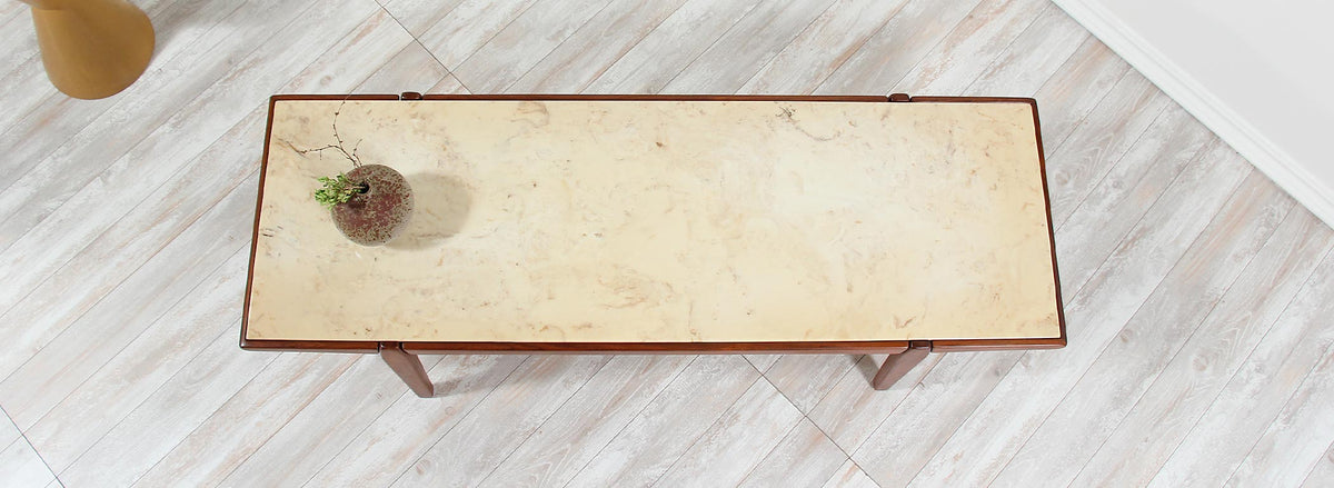 Mid-Century Modern Coffee Table with Resin Marble Top