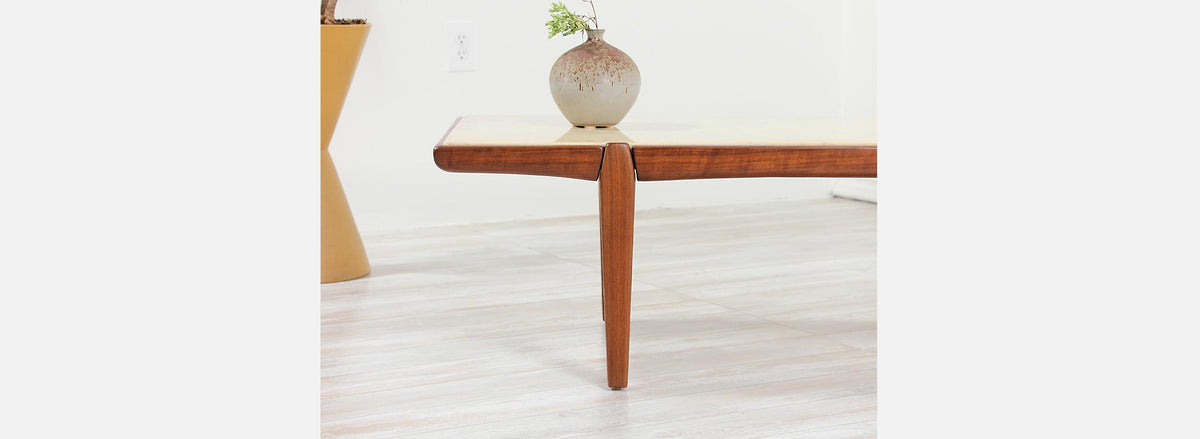 Mid-Century Modern Coffee Table with Resin Marble Top