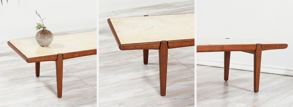 Mid-Century Modern Coffee Table with Resin Marble Top