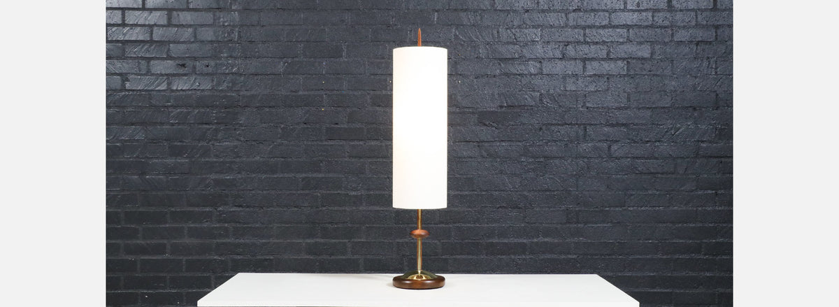 John Keal Korina Wood & Brass Accent Table Lamp for Modeline of California