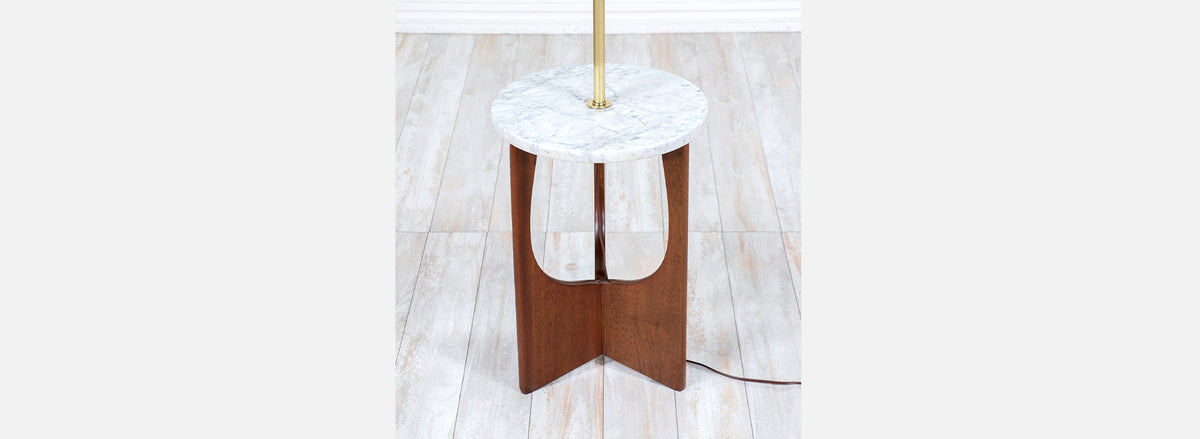 Mid-Century Modern Walnut Floor Lamp with Marble Side Table