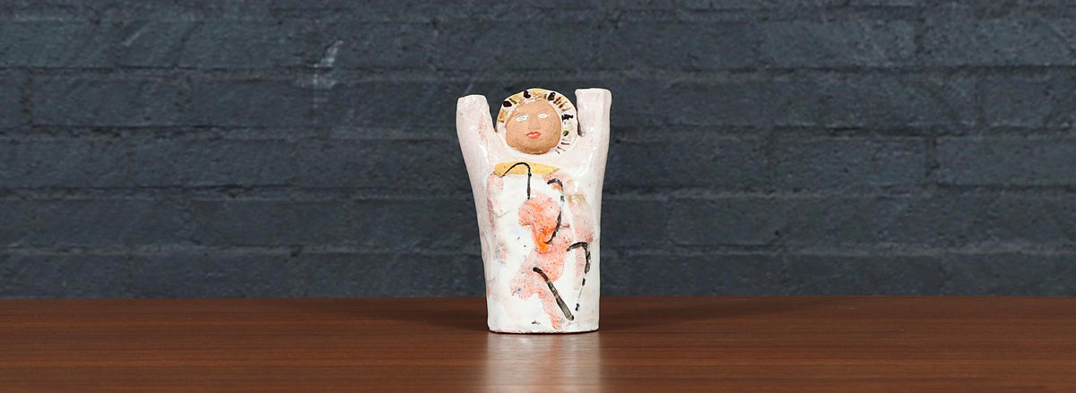 Mid Century Glazed Ceramic Abstract Figure / Candle Holder