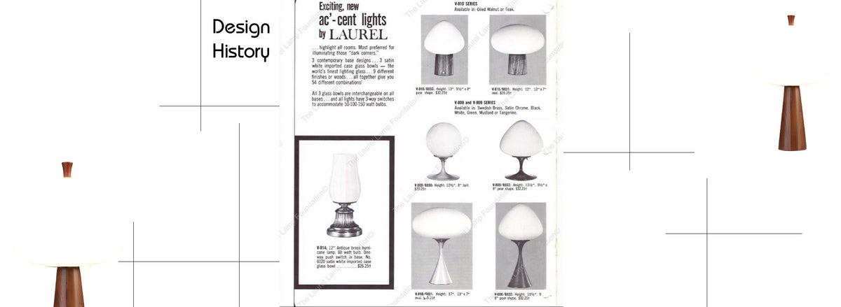Mid-Century Modern Mushroom Glass & Walnut Lamp by Laurel
