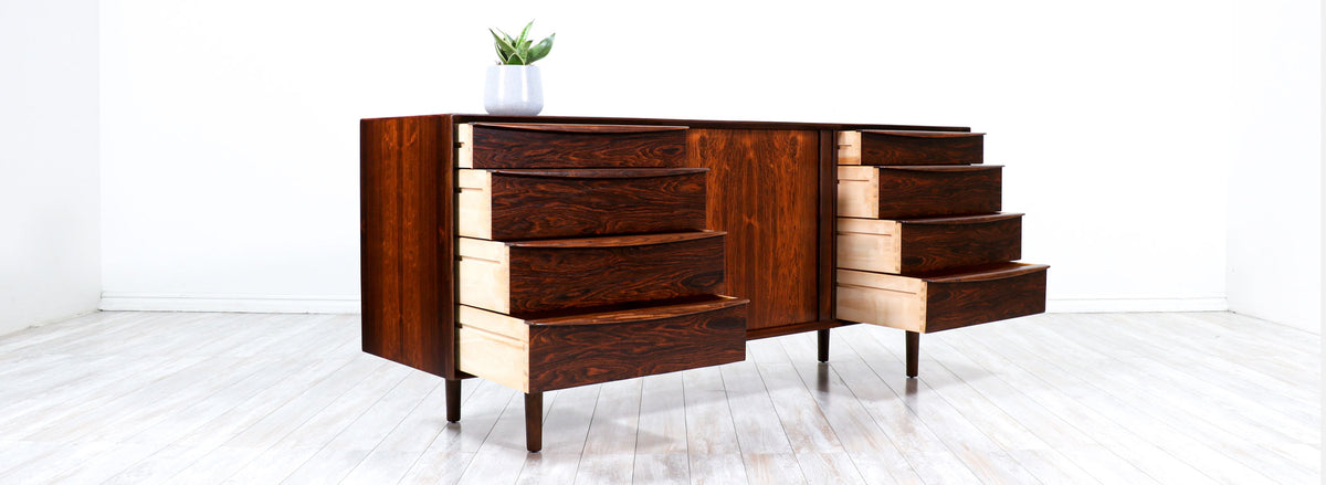 Svend A. Larsen Tambour-Door Rosewood Dresser for Falster Møbelfabrik