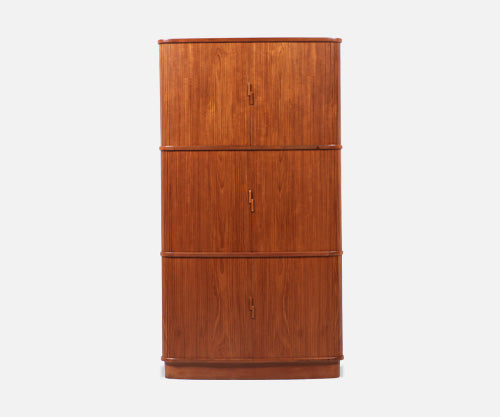 Danish Modern Tambour-Door Teak Corner Cabinet 