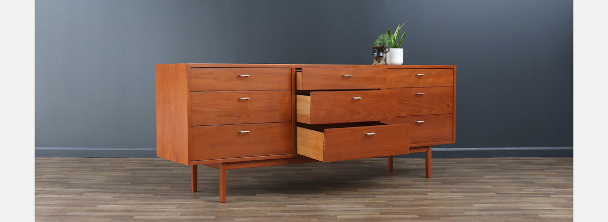 Danish Modern 9-Drawer Teak Dresser with Steel Pulls