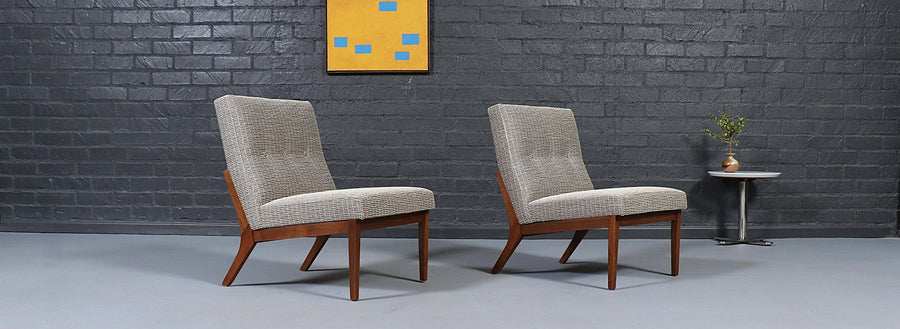 Pair of Mid Century Modern Sculpted Walnut Slipper Chairs