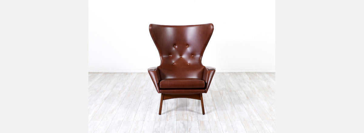 Adrian Pearsall Wing Back Cognac Leather Lounge Chair 
