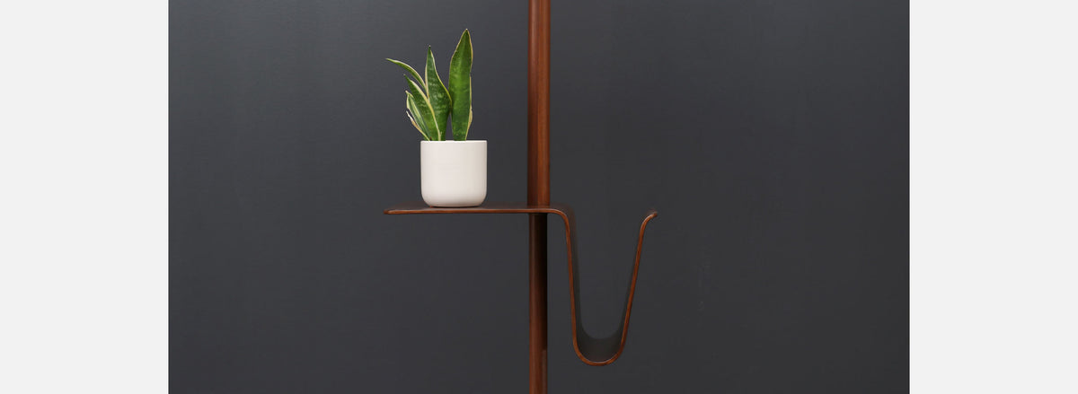 Laurel Sculpted Walnut Floor Lamp with Magazine Holder