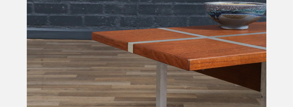 Danish Modern Teak Bench / Coffee Table w/ Aluminum Inlaid by Selig