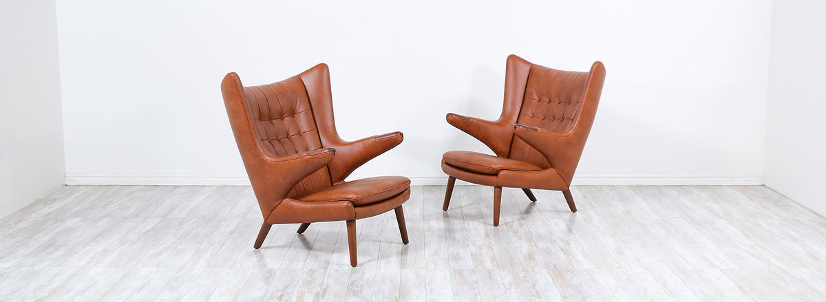 Hans J. Wegner Cognac Leather “Papa Bear” Chair with Ottoman for A.P. Stolen