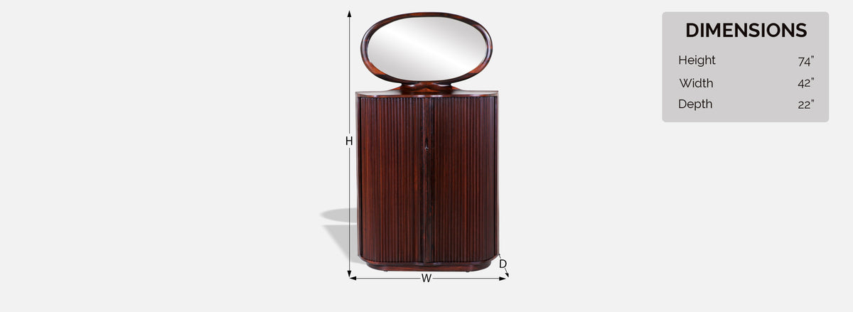Studio Craft Solid Rosewood Tambour-Door Bachelor's Chest of Drawers