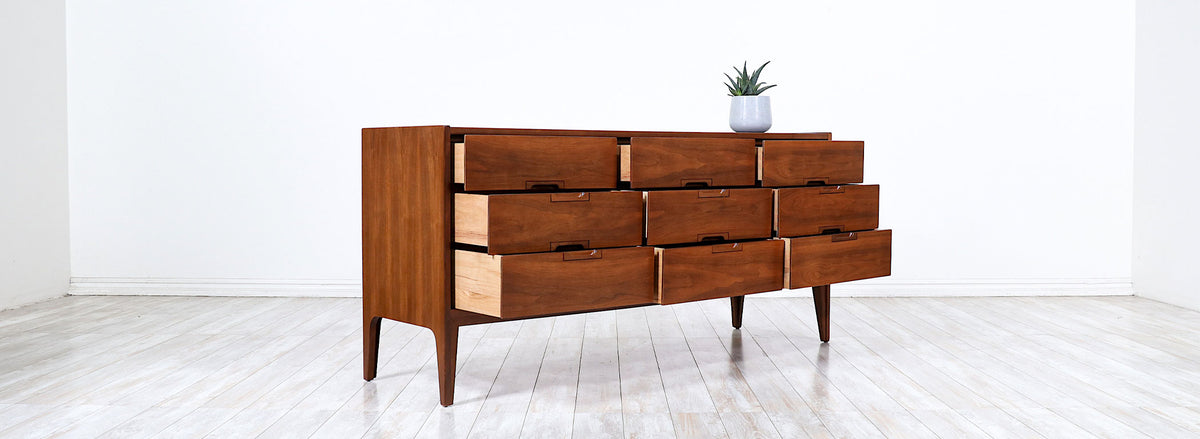 Mid-Century Modern 9-Drawer Walnut Dresser