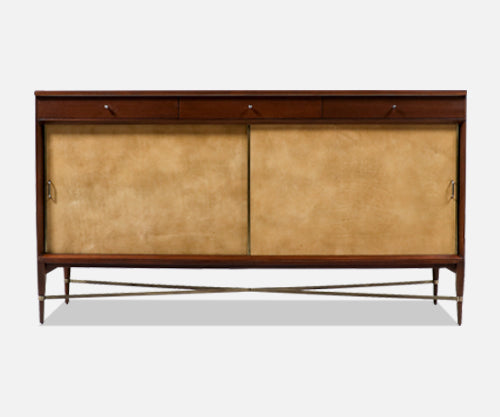 Paul McCobb "Irwin Collection" Credenza with Leather Doors & Brass Accents for Calvin Furniture
