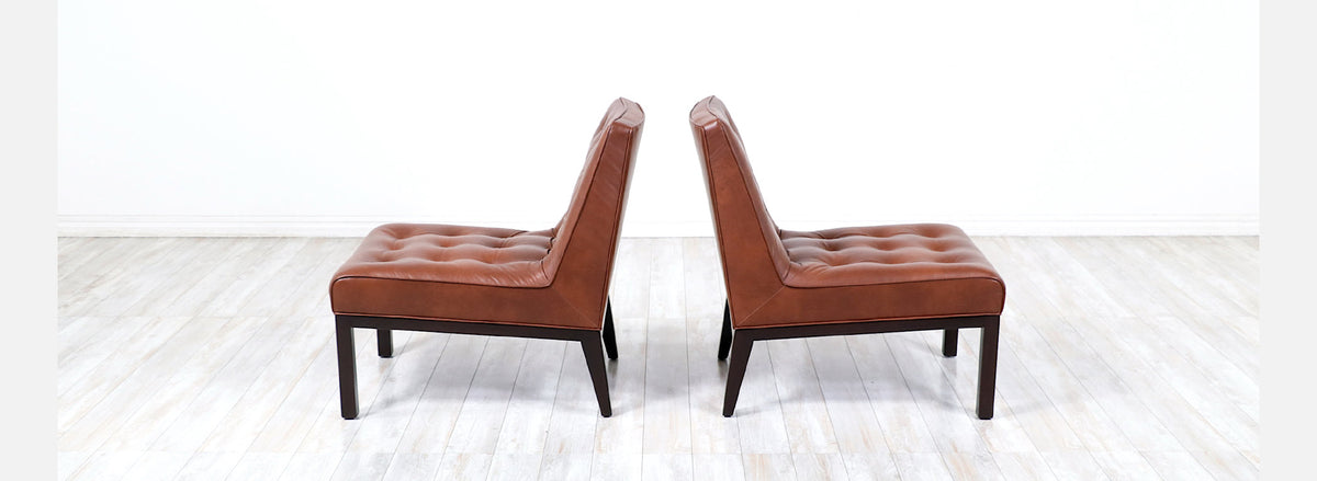 Edward J. Wormley Cognac Leather Slipper Chairs for Dunbar