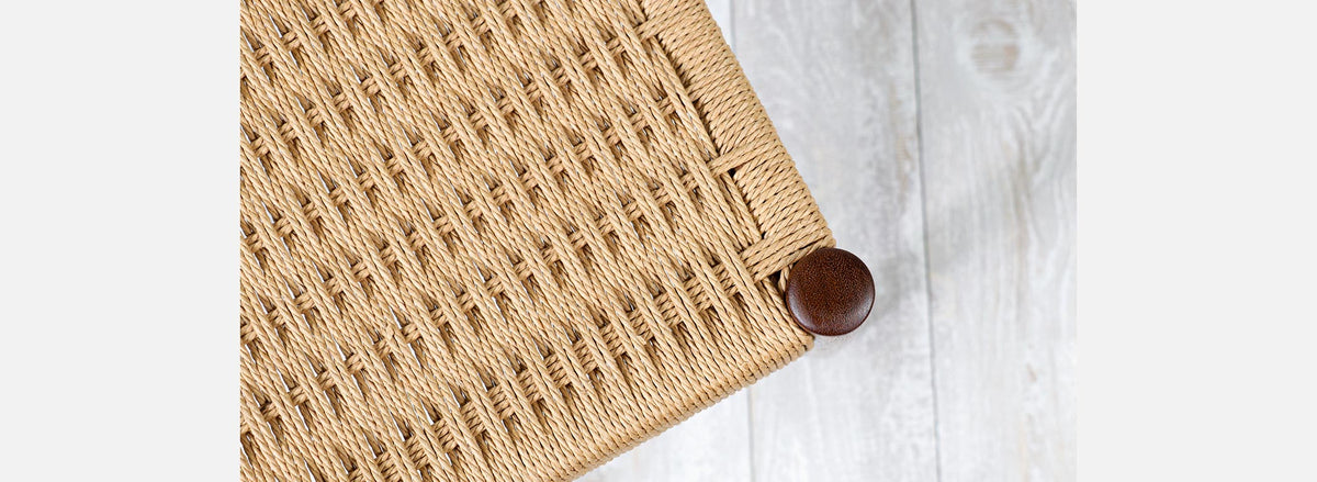 Danish Modern African Teak & Rush Chord Stool or Ottoman