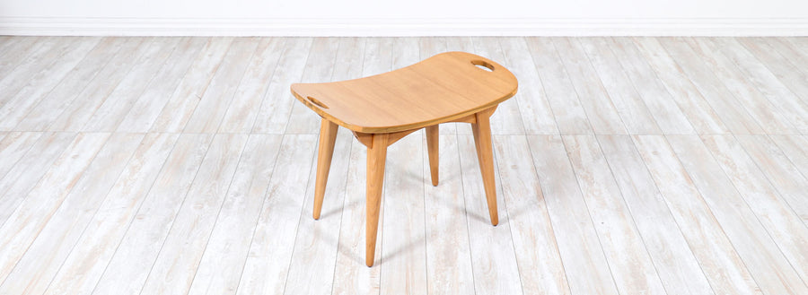 Mid-Century Modern Sculpted Primavera Wood Stool