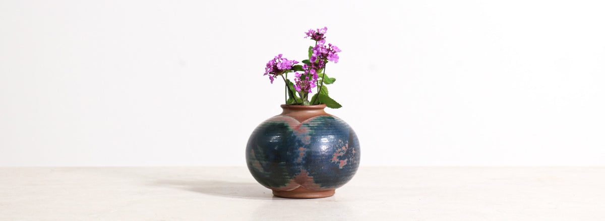 Robert Maxwell Studio Stoneware Ceramic Vase with Blue & Green Glaze