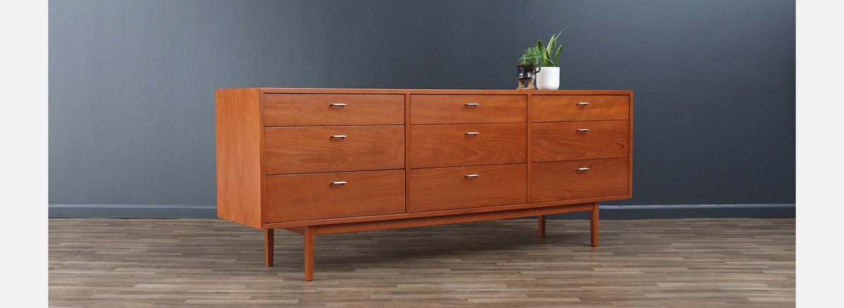 Danish Modern 9-Drawer Teak Dresser with Steel Pulls