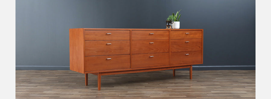 Danish Modern 9-Drawer Teak Dresser with Steel Pulls