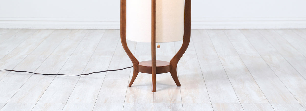 Mid-Century Modern Sculpted Floor Lamp with New Linen Shade