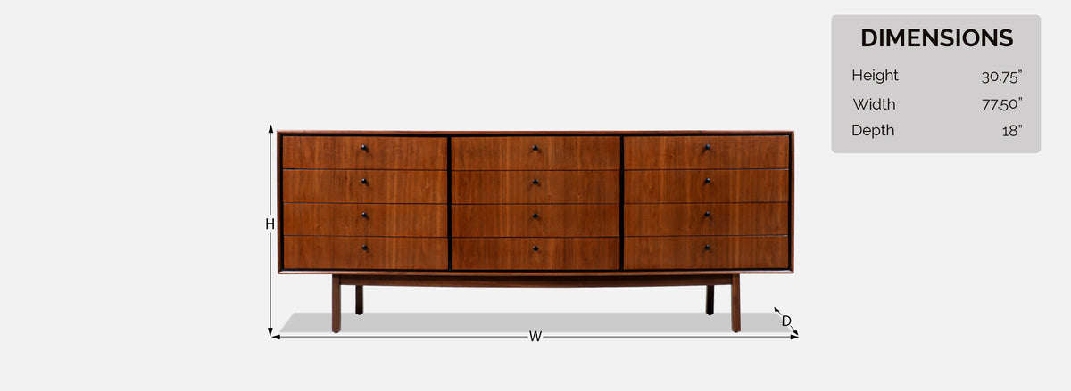 Jack Cartwright 12-Drawer Walnut Dresser for Founders Co.