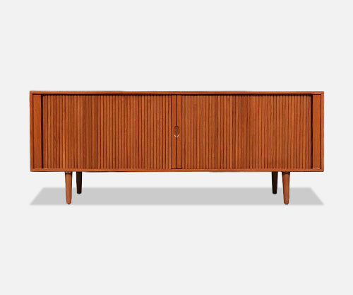 Custom Tambour-Door Teak Credenza by Danish Modern L.A.