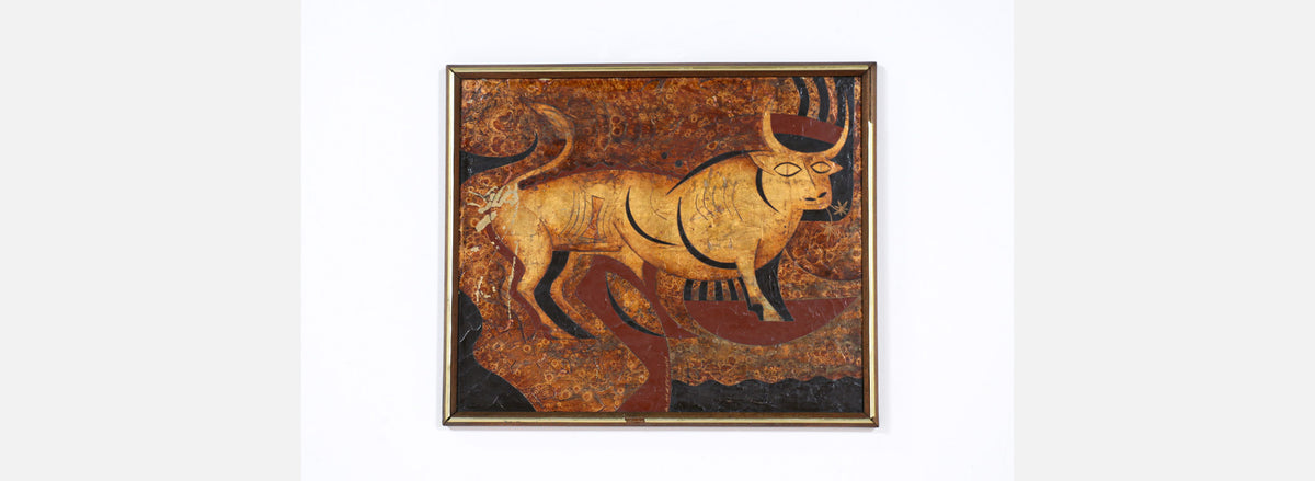 Mid-Century Modern Abstract Bull Painting by Larry Maschino