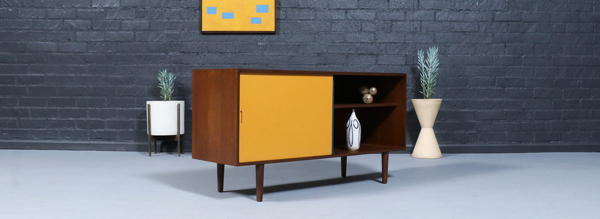 Custom Made Multi-Color Lacquered & Walnut Credenza by Danish Modern LA
