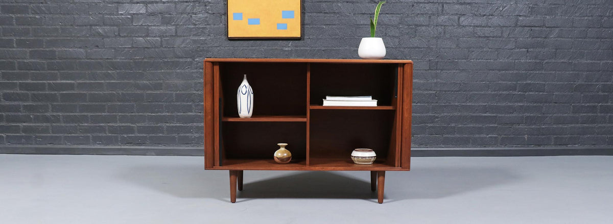 California Modernist Walnut Tambour-Door Credenza by Barzilay