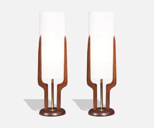 David Shreve Sculptural Walnut Table Lamps for V.H. Woolums