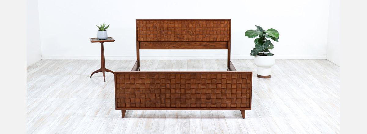 Paul Laszlo "Basket Weave" Full-Size Bed Frame for Brown Saltman