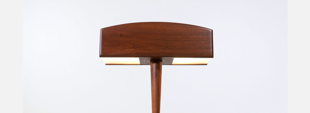 Mid-Century Modern Sculpted Walnut Wood Desk Lamp