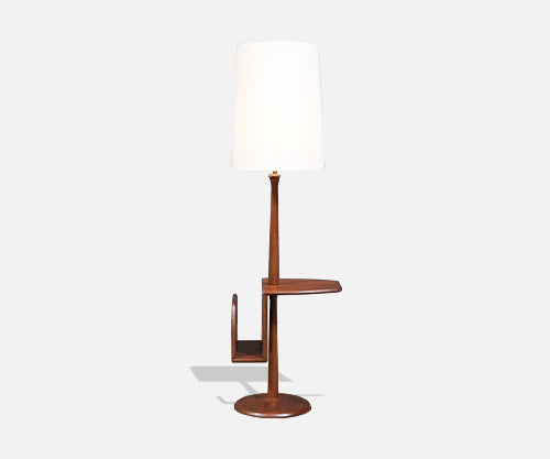 Laurel Walnut Floor Lamp w/ Magazine Holder & Tray Table