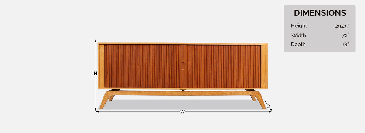 Custom Made Teak & Oak Tambour-Door Credenza by Danish Modern LA
