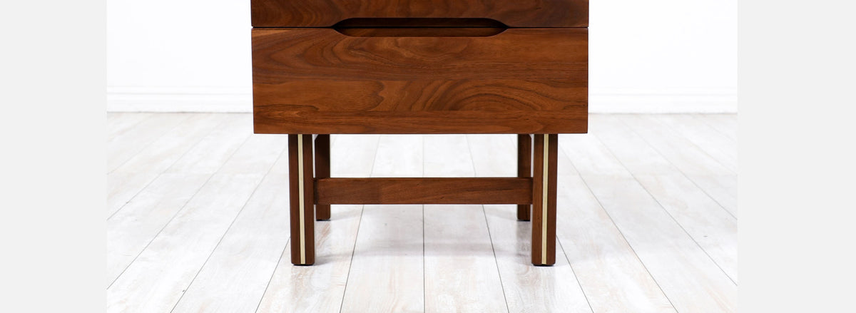 Mid-Century Modern Sculpted Walnut Night Stands with Brass Accent 