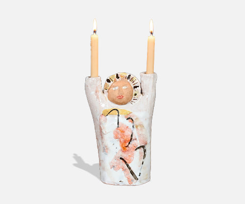 Mid Century Glazed Ceramic Abstract Figure / Candle Holder