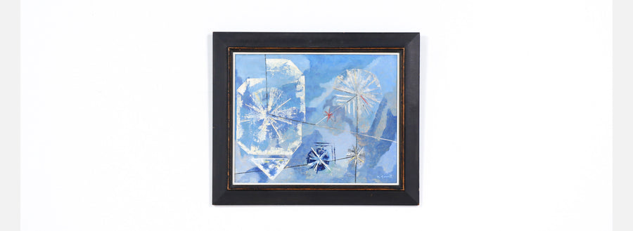 Mid-Century Modern Abstract Blue Painting by Richard Cowell, c.1955