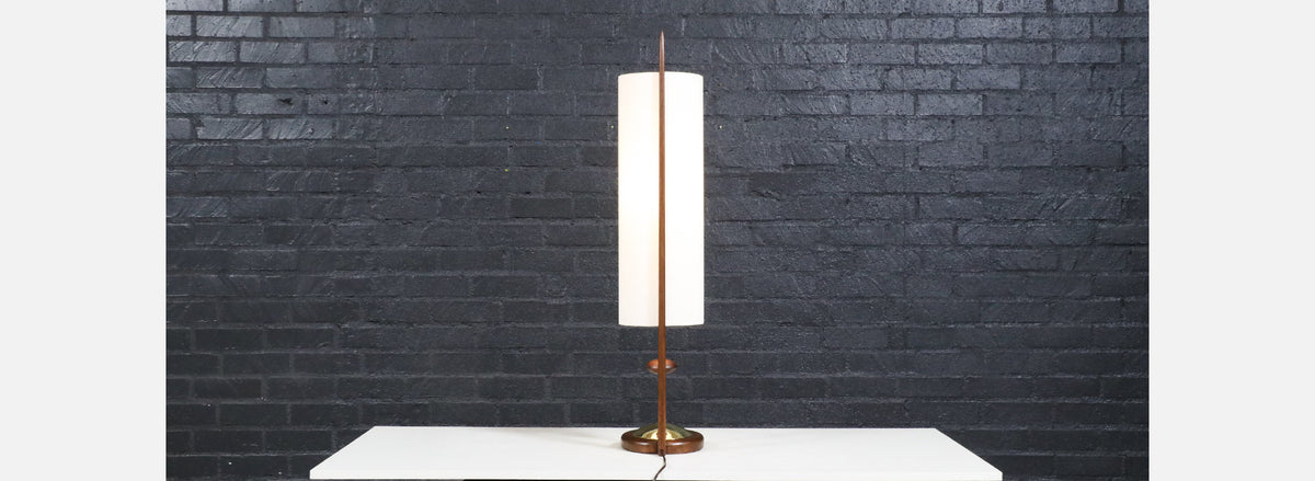 John Keal Korina Wood & Brass Accent Table Lamp for Modeline of California