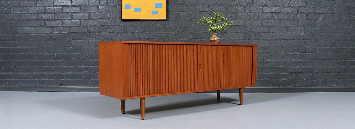 Custom Tambour-Door Teak Credenza by Danish Modern L.A.