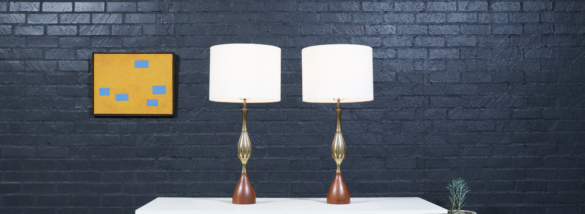 Tony Paul Sculpted Brass & Walnut Table Lamps for Westwood Industries