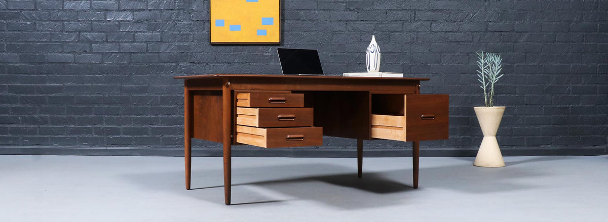 Danish Modern Executive Walnut Desk by Gunnar Schwartz